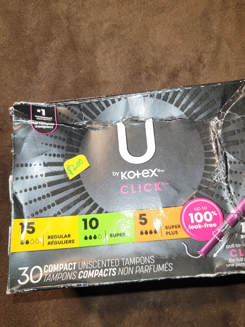 U by Kotex CLICK Compact Unscented Tampons - Black/Pink/Green/Yellow/Orange